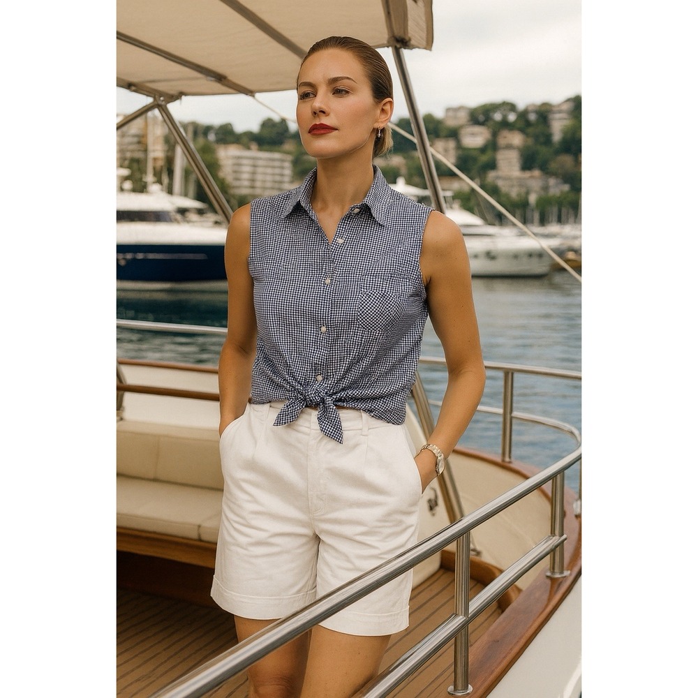 Lauren Ralph Lauren Women 8P Gingham Tie Crop Top Nautical Old Money Summer Y2K